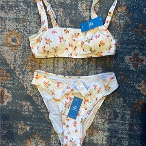 Cupshe Cream Floral Bikini Top with Orange & Pink Blooms